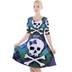 Rainbow Plaid Skull Quarter Sleeve A-Line Dress