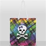 Rainbow Plaid Skull Full Print Rope Handle Tote (Large)