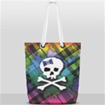 Rainbow Plaid Skull Full Print Rope Handle Tote (Small)