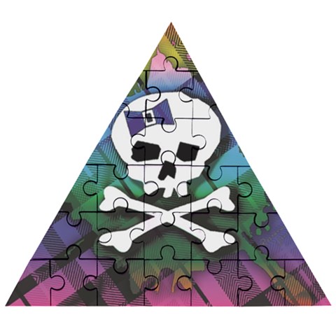 Rainbow Plaid Skull Wooden Puzzle Triangle from ArtsNow.com