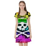 Rainbow Skull Short Sleeve Skater Dress