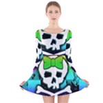 Rainbow Skull Long Sleeve Velvet Skater Dress