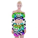 Rainbow Skull Off Shoulder Top with Mini Skirt Set