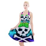 Rainbow Skull Halter Party Swing Dress 