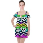 Rainbow Skull Ruffle Cut Out Chiffon Playsuit