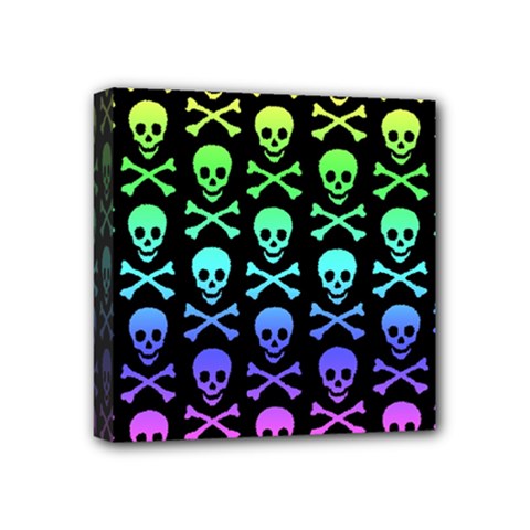 Rainbow Skull and Crossbones  Mini Canvas 4  x 4  (Stretched) from ArtsNow.com