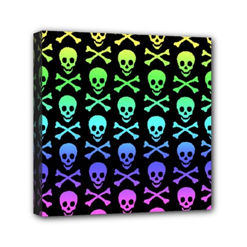 Rainbow Skull and Crossbones  Mini Canvas 6  x 6  (Stretched) from ArtsNow.com
