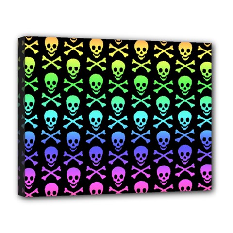 Rainbow Skull and Crossbones  Canvas 14  x 11  (Stretched) from ArtsNow.com