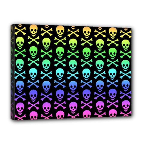 Rainbow Skull and Crossbones  Canvas 16  x 12  (Stretched) from ArtsNow.com