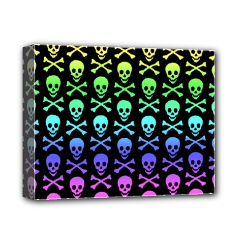 Rainbow Skull and Crossbones  Deluxe Canvas 14  x 11  (Stretched) from ArtsNow.com
