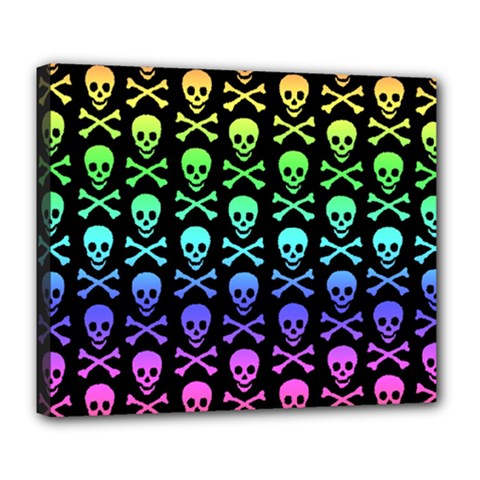 Rainbow Skull and Crossbones  Deluxe Canvas 24  x 20  (Stretched) from ArtsNow.com