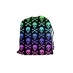 Rainbow Skull and Crossbones  Drawstring Pouch (Medium)
