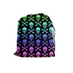 Rainbow Skull and Crossbones  Drawstring Pouch (Large)