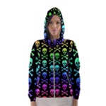 Rainbow Skull and Crossbones  Women s Hooded Windbreaker