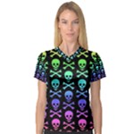 Rainbow Skull and Crossbones  V-Neck Sport Mesh Tee