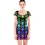 Rainbow Skull and Crossbones  Short Sleeve Bodycon Dress