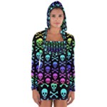 Rainbow Skull and Crossbones  Long Sleeve Hooded T-shirt