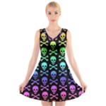 Rainbow Skull and Crossbones  V-Neck Sleeveless Dress