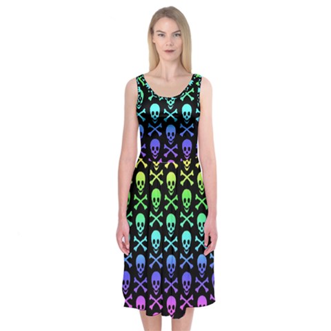 Rainbow Skull and Crossbones  Midi Sleeveless Dress from ArtsNow.com