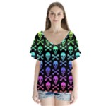 Rainbow Skull and Crossbones  V-Neck Flutter Sleeve Top