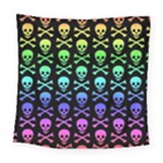 Rainbow Skull and Crossbones  Square Tapestry (Large)