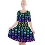 Rainbow Skull and Crossbones  Quarter Sleeve A-Line Dress