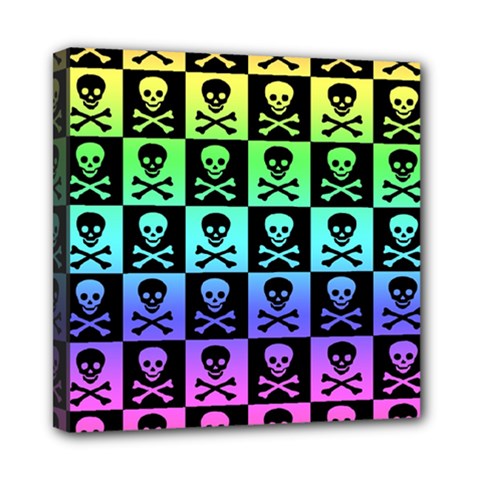 Rainbow Skull Checkerboard Mini Canvas 8  x 8  (Stretched) from ArtsNow.com