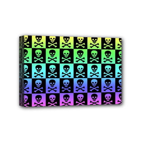 Rainbow Skull Checkerboard Mini Canvas 6  x 4  (Stretched) from ArtsNow.com