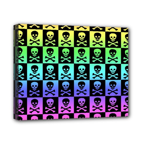 Rainbow Skull Checkerboard Canvas 10  x 8  (Stretched) from ArtsNow.com