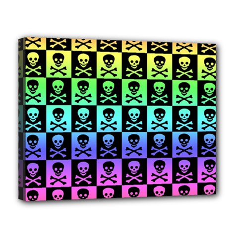 Rainbow Skull Checkerboard Canvas 14  x 11  (Stretched) from ArtsNow.com