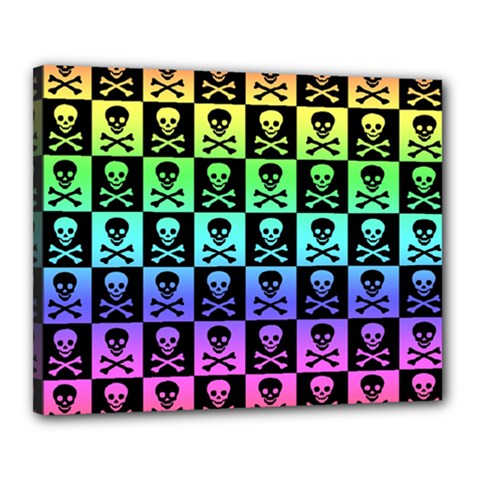 Rainbow Skull Checkerboard Canvas 20  x 16  (Stretched) from ArtsNow.com