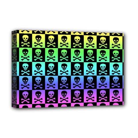 Rainbow Skull Checkerboard Deluxe Canvas 18  x 12  (Stretched) from ArtsNow.com