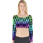 Rainbow Skull Checkerboard Long Sleeve Crop Top