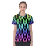 Rainbow Skull Checkerboard Women s Cotton Tee