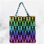 Rainbow Skull Checkerboard Grocery Tote Bag