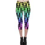 Rainbow Skull Checkerboard Capri Leggings 
