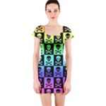 Rainbow Skull Checkerboard Short Sleeve Bodycon Dress