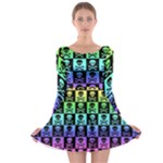 Rainbow Skull Checkerboard Long Sleeve Skater Dress