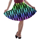 Rainbow Skull Checkerboard A-line Skater Skirt