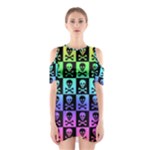 Rainbow Skull Checkerboard Shoulder Cutout One Piece Dress