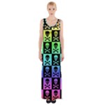 Rainbow Skull Checkerboard Thigh Split Maxi Dress
