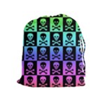 Rainbow Skull Checkerboard Drawstring Pouch (XL)