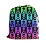 Rainbow Skull Checkerboard Drawstring Pouch (XXL)