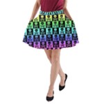 Rainbow Skull Checkerboard A-Line Pocket Skirt