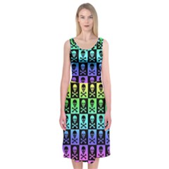 Rainbow Skull Checkerboard Midi Sleeveless Dress from ArtsNow.com