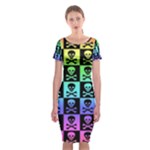 Rainbow Skull Checkerboard Classic Short Sleeve Midi Dress