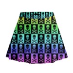Rainbow Skull Checkerboard Mini Flare Skirt