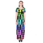 Rainbow Skull Checkerboard Short Sleeve Maxi Dress