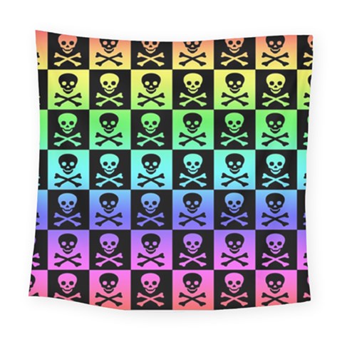 Rainbow Skull Checkerboard Square Tapestry (Large) from ArtsNow.com