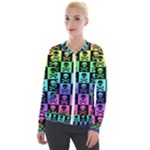 Rainbow Skull Checkerboard Velour Zip Up Jacket
